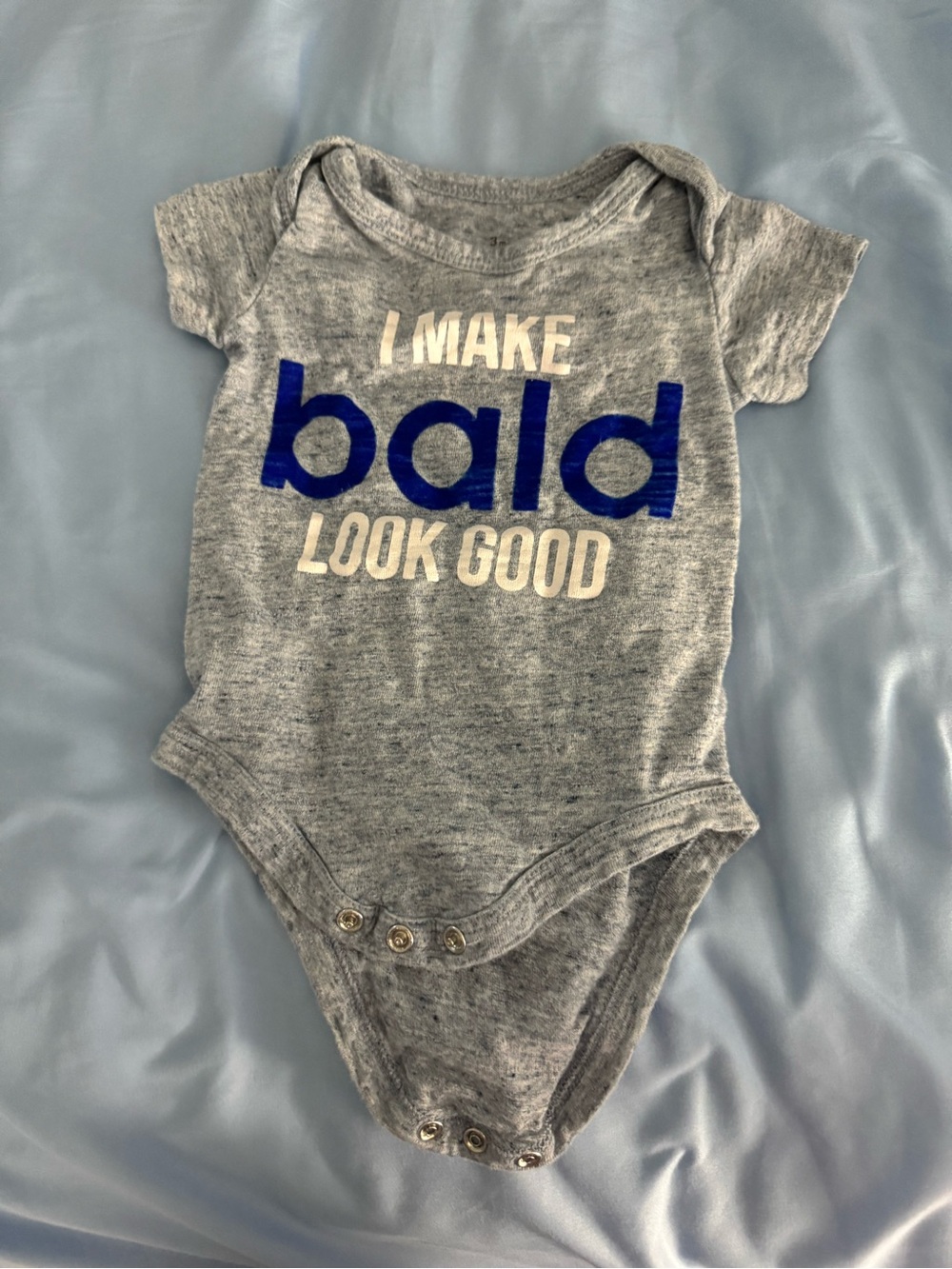 Baby Starters Gray Bodysuit with Blue and White Text